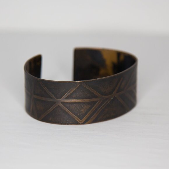 SOLD Vintage Bronze Rune Print Viking Cuff Bracelet - Picture 6 of 11